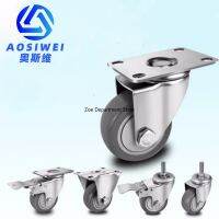 304 Stainless Steel Casters Wheels 3 / 4/ 5 Inch Soft Rubber Tread No RustMedical Food Factory Silent Flat Push