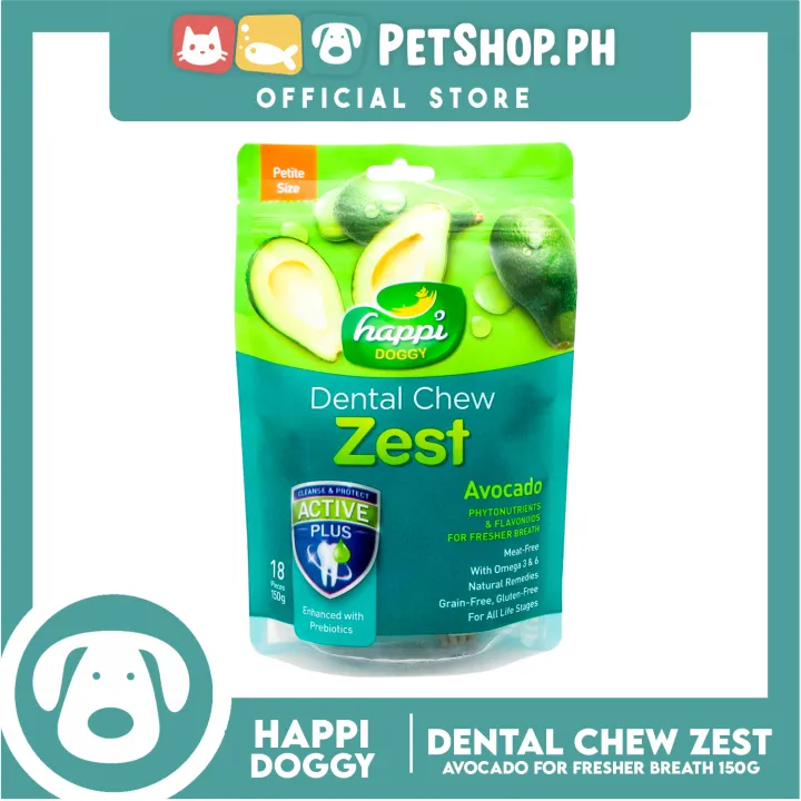 Curated visual reference: Avocado And Banana Treat For Dogs With Dental Issues Reference: Happi Doggy Dental Chew Zest 18Pcs 150G Avocado Dog Treats