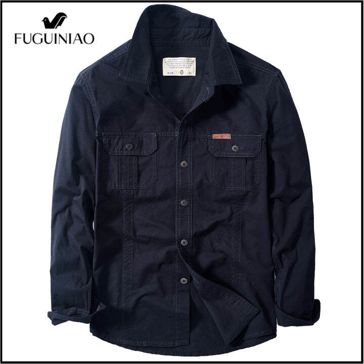 fuguiniao-เสื้อเชิ้ตแขนยาวผู้ชาย-เสื้อแจ็กเก็ตทำงานแฟชั่นขนาดใหญ่ทรงหลวม2022สำหรับฤดูใบไม้ผลิ-m-6xl