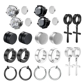 2 Pair Combo Non Piercing And Magnetic Earrings for Men and Boys |  Stainless Steel Earrings for Boys | Accessories Jewellery for Men