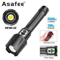 Asafee 1136A Flashlight Professional XHP360 LED Telescopic Zoom Torch Use 18650/26650 Battery USB Rechargeable Waterproof Camping Outdoor Light