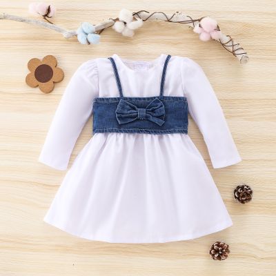 [COD] 2021 childrens dress spring and autumn foreign trade wholesale girls long-sleeved bowknot for children