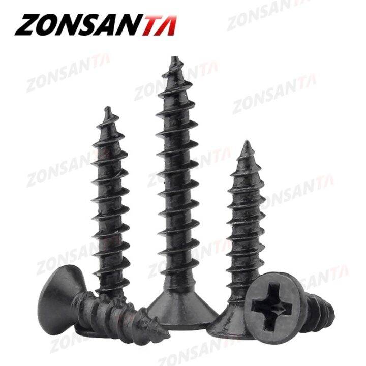 zonsanta-สกรู-m1-4-m2-6-m2-m1-7-50ชิ้น-m3-m4เหล็กคาร์บอนสีดำขันไขว้หัวแบนราบสกรูสกรูไม้ตัวยึดสกรูตะปู