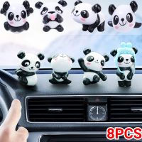 8pcs Panda Car Decoration Dashboard Toy DIY Cartoon Ornament Auto Car Interior Supplies Self-adhesive Car Decoration Accessories
