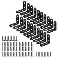 20PCS L Bracket Corner Bracket, Steel L Brackets for Shelves, Metal Corner Brace for Wood Furniture Cabinet Black