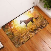 Decorative Hallway Entrance Doormat Horse Print Non Slip Bathroom Carpet Flannel Kitchen Rug Home Decor Indoor Floor Mat