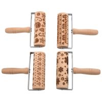 Hand-Held Embossed Rolling Pins Christmas Wooden Hand Grip Engraved Rolling Pin for Baking Non-Stick Bossed Professional Dough Roller for Cookies with Patterns for Kids and Adults