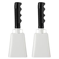 2Piece Steel Cowbell 8 Inches with Handle White Steel, Plastic for Sports Activities, Soccer Games, Parties, Farms