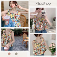 Mira_shop เสื้อกล้ามลายดอกไม้ สม็อคอก พร้อมส่ง K014#