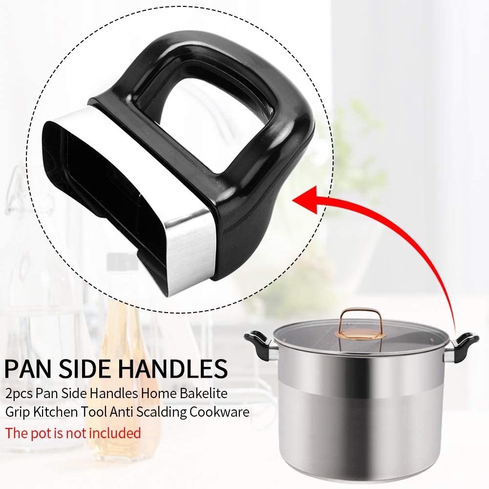 Metal Pressure Short Pan Side Handles for Home Kitchen Tools Black 2pcs Replacement Pot Handle 