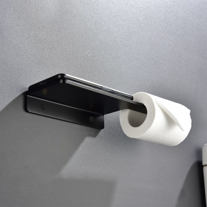 ที่ใส่กระดาษชำระอลูมิเนียมสีดำม้วน-amp-ที่วางมือถืออุปกรณ์ห้องน้ำชั้นวางกระดาษที่วางกระดาษในครัวติดผนังสีดำ