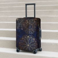 Floral Mandala Suitcase Cover Flight Gold and Blue Useful Luggage Supplies Travel Protector