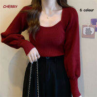 Cherry J136เสื้อไหมพรมแขนยาวทรงสวย ผ้านิ่มใส่สบายน่ารักๆ เสื้อสายเดี่ยวไหมพรม น่ารักสไตล์เกาหลี