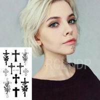 【cw】Waterproof Temporary Tattoo Sticker Small Cross Rose Flower on Finger Neck Hand Flash Tatoo Fake Tatto for Girl Women Men ！