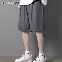 EERSHENSHI กางเกงขาสั้นผ้าสูททรงตรงหลวมสำหรับผู้ชายสไตล์ญี่ปุ่นสีทึบกางเกงขาสั้นแบบลำลองขากว้าง