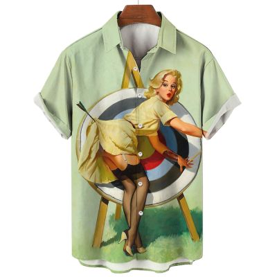 เสื้อแขนสั้นฮาวายชายหญิงสไตล์ร็อคฮิปฮอป3D เสื้อลายพิมพ์เซ็กซี่เสื้อแบบหลวมเสื้อผ้าแนวย้อนยุค