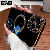 AUOVIEE เคสชาร์จ6D แบบหรูหราสำหรับ Magsafe ไร้สายแม่เหล็กสำหรับ iPhone 14 13 11 12 Pro Max Silicone พร้อมฝาครอบอุปกรณ์ป้องกันเลนส์