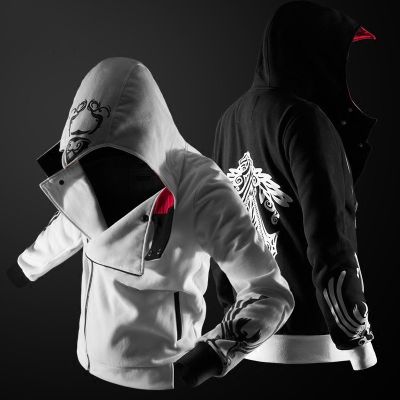 เสื้อแจ็กเก็ตกันหนาว มีฮู้ด แต่งซิป ลาย Assassins Creed สําหรับผู้ชาย