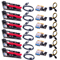 6Pcs Ver009 Usb 3.0 Pci-E Riser Ver 009S Express 1X 4X 8X 16X Extender Riser Adapter Card Sata 15Pin to 6 Pin Power 60cm Cable