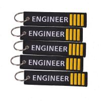 ENGINEER Keychain Motorcycle Cars Bike Backpack Key Embroidery Metal Key Black Tag Jewelry Gifts