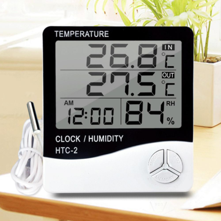 เครื่องวัดอุณหภูมิและความชื้น-แบบดิจิตอล-htc-2-thermometer-มัลติฟังชั่น-นาฬิกา-วัดอุณหภูมิได้ทั้งภายในและภายนอก-มีฟังชั่นวัดความชื้น-และนาฬิกาปลุก