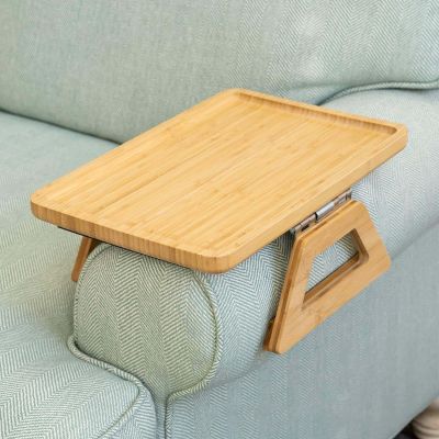 Solid Rectangular Drink Breakfast Clip Wood Stand Tea Armrest Natural Sofa