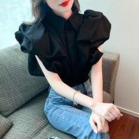 COD dhdfxcz Elegant Vintage Satin Shirt Woman Blouses Tops for Woman Korean Style Floral Satin Black Sexy Youth Tunic Short Sleeve Fashion