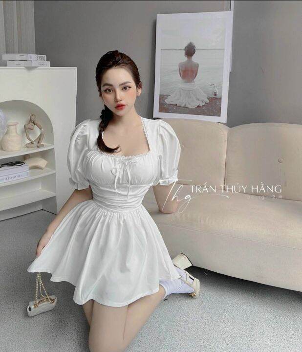 Đầm Xòe Tiểu Thư Bo Eo Tay Phồng Hở Lưng | Lazada.vn