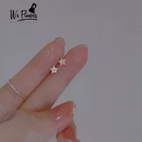 We Flower Korean 14K Gold CZ Zirconia Star Stud Earrings for Women Girls Fashion Ear Jewelry Gift