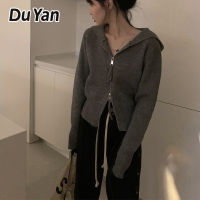 Du Yan เสื้อแจ็คเก็ตเสื้อกันหนาวเข้ากับทุกชุดผู้หญิง,เสื้อถักสองซิปแขนยาวหลวม