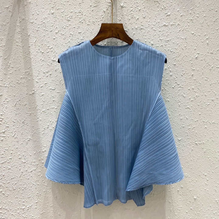 womens-loose-large-size-irregular-new-pleated-top-pleated-sleeveless-t-shirt