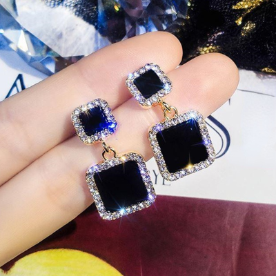 Delysia King Womens beautiful earrings All-match Earrings Black Square Earrings
