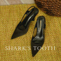 Sharks tooth รองเท้า รองเท้าผู้หญิง  รองเท้าส้นสูงซาติน รองเท้าแตะ หัวแหลม หรูหรา (ไซส์ 35-40) JLSX196TH