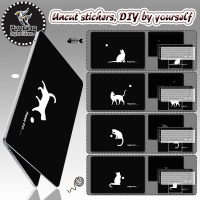 DIY แมวดําและดวงจันทร์สติกเกอร์แล็ปท็อป รูปลอกผิวแล็ปท็อป 10/12/13/14/15/17 นิ้ว✅ไม่มีครอบตัด✅ฟิล์มสากล✅ของขวัญป้องกันคีย์บอร์ดฟรี✅มีในสต็อก