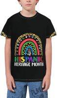 National Hispanic Heritage Month Rainbow All Countries Flags T- Shirt Short Novelty for Boys and Girl