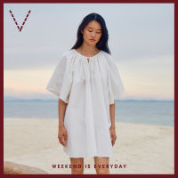 VICKS Gathered Neck Cotton Dress เดรสสั้น ผ้าคอตต้อน