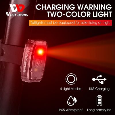 ✆∋ WEST BIKING Waterproof Bicycle Rear Light USB Rechargeable Bike LED Taillight Safety Warning Helmet Bag Lamp Cycling Accessories