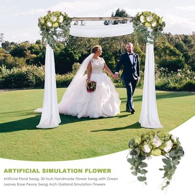 Artificial Floral Swag, 30 Inch Handmade Flower Swag with Green Leaves Rose Peony Swag Arch Garland Simulation Flowers