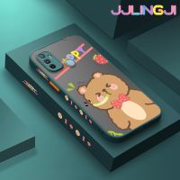 Jlingji เคสสำหรับ OPPO A53 2020 4G A53s 4G A32 A33 2020 A11s รูปการ์ตูนโบว์หูกระต่ายหมีบางขอบสี่เหลี่ยมด้านข้างดีไซน์ใหม่มีน้ำค้างแข็งโปร่งใสกันกระแทกเคสมือถือแข็งปลอกซิลิโคนคลุมทั้งหมดกล้องป้องกันนุ่ม