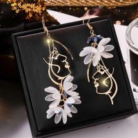 Korean Fashion Cat Rose Flower Tassel Drop Earrings For Women Crystal Pearl Dangle Asymmetrical Wedding Party Jewelry Sweet Gift