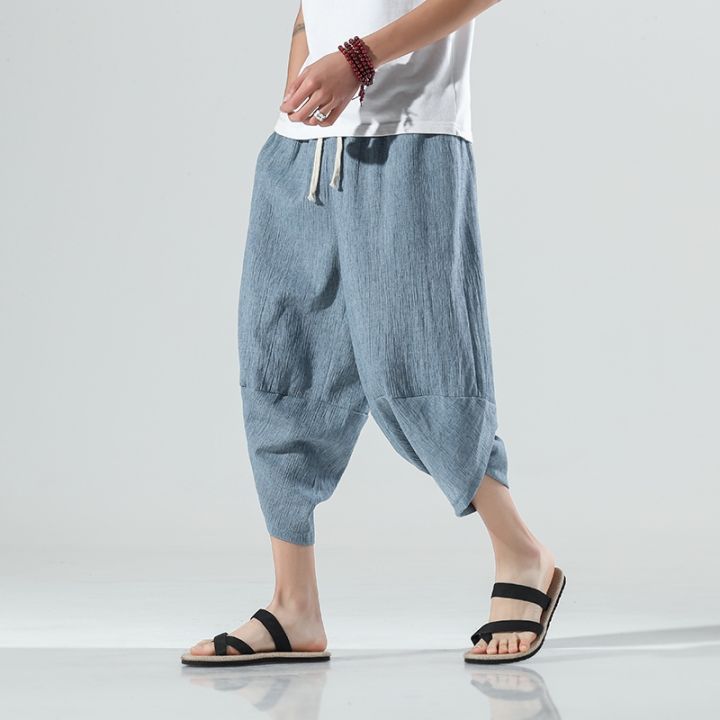 codff51906at-men-ankle-length-pants-solid-harem-pants-summer-casual-streetwear-loose-trouser-japanese-trendy-sweatpants