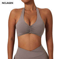 NCLAGEN ผู้หญิง Halter Sports รองรับแรงกระแทกสูง Ruched ฟิตเนสยิมโยคะเสื้อผ้าออกกำลังกายยอดนิยม Push-Up Corset เบาะ Activewear...