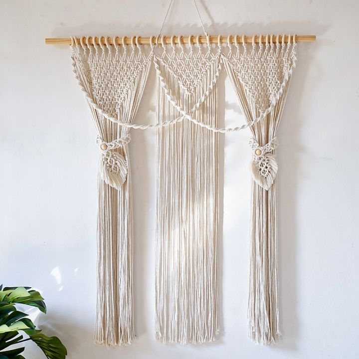 พรม-tirai-katun-ถักด้วยมือลายมาโครเมี่ยมแขวนผ้าม่านผนังสำหรับตกแต่งบ้านและงานแต่งงานกลางแจ้ง