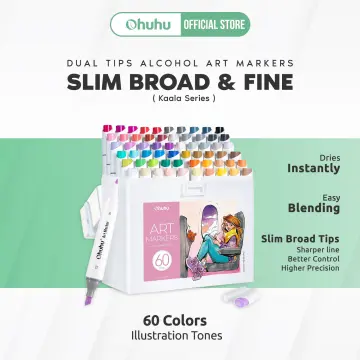 Ohuhu Alcohol Markers: 60 Colors Slim Broad and Fine Double Tipped