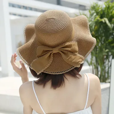 【CC】Spring and Summer Womens Sun Straw Hat Sun Shaded Big Brim Bamboo Hat Bowknot Fashion Fisherman Hat Outdoor H28