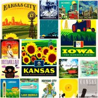 แม่เหล็กติดตู้เย็น ไอโอว่า &amp; แคนซัส USA ขนาด 2 × 3 นิ้ว วินเทจ Fridge magnet Iowa &amp; Kansas America Souvenir Vintage 2x3 inch รับสั่งทำผลิต Made to order