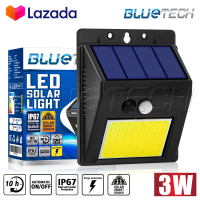 Bluetech USA ไฟติดผนัง ไฟโซล่าเซลล์ Solar Cell COB LED รุ่นใหม่ 3 วัตต์ Motion Sensor กันน้ำ สว่างกว่าเดิม รับประกัน 1ปี