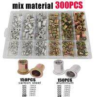 【CC】 1 100/150/300pcs M4 M5 304 Carbon Aluminum Flat Rivet Rivnut Set Assortment