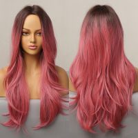 Long Ombre Dark Brown Pink Natural Wavy Synthetic Wigs Colorful Heat Resistant Fiber Daily Use Party Cosplay Wigs for Women