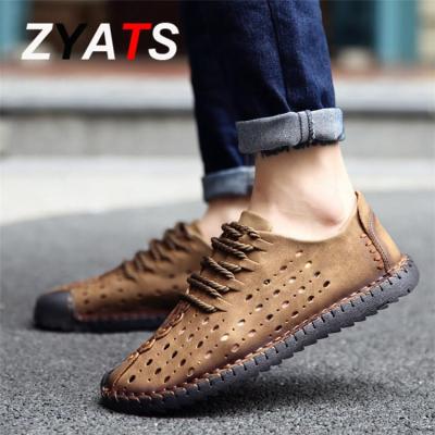 ZYATS รองเท้าส้นเตี้ยกระเป๋าถือบุรุษหนังวัวใหม่รองเท้า Moccasin รองเท้าโลฟเฟอร์ลำลองกลวง